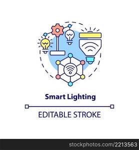 Smart lighting concept icon. Smart home device abstract idea thin line illustration. Automating lights in house. Isolated outline drawing. Editable stroke. Arial, Myriad Pro-Bold fonts used. Smart lighting concept icon