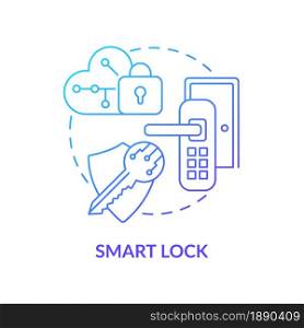Smart lock blue gradient concept icon. Electromechanical door lock abstract idea thin line illustration. Wireless security system. Home access with phone. Vector isolated outline color drawing.. Smart lock blue gradient concept icon