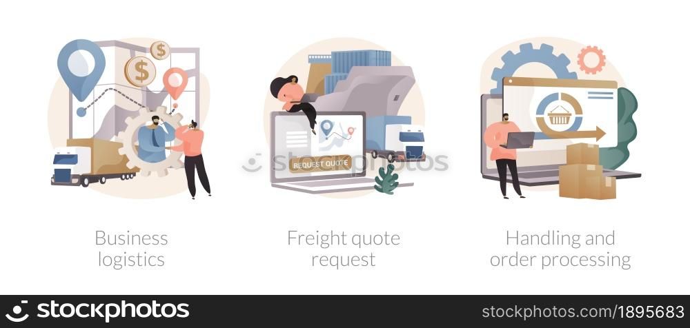 Smart logistics technologies abstract concept vector illustration set. Business logistics, freight quote request, handling and order processing, commercial delivery, documentation abstract metaphor.. Smart logistics technologies abstract concept vector illustrations.