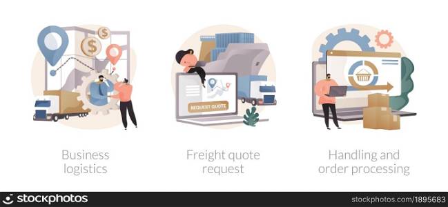 Smart logistics technologies abstract concept vector illustration set. Business logistics, freight quote request, handling and order processing, commercial delivery, documentation abstract metaphor.. Smart logistics technologies abstract concept vector illustrations.