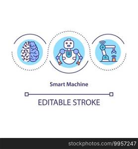 Smart machine concept icon. Using cobots for repetitive tasks idea thin line illustration. Vector isolated outline RGB color drawing. Cobots versus classic industrial robots. Editable stroke. Smart machine concept icon