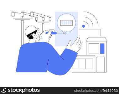 Smart meter abstract concept vector illustration. Man checks smart electrical meter, ecology industry, sustainable energy sources, smart home technology, electricity monitoring abstract metaphor.. Smart meter abstract concept vector illustration.