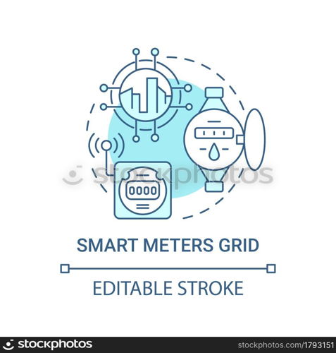 Smart meters grid blue concept icon. Power management system abstract idea thin line illustration. Intelligent measuring device. Vector isolated outline color drawing. Editable stroke. Smart meters grid blue concept icon