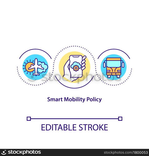Smart mobility policy concept icon. Futuristic city governance abstract idea thin line illustration. Urban management system. Vector isolated outline color drawing. Editable stroke. Smart mobility policy concept icon