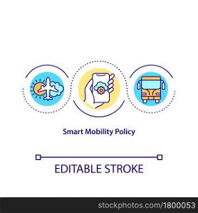 Smart mobility policy concept icon. Futuristic city governance abstract idea thin line illustration. Urban management system. Vector isolated outline color drawing. Editable stroke. Smart mobility policy concept icon