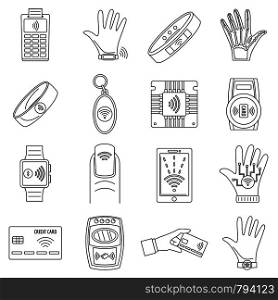 Smart nfc technology icon set. Outline set of smart nfc technology vector icons for web design isolated on white background. Smart nfc technology icon set, outline style