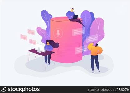 Smart office controller and voice commands, voice controlled office digital devices and Internet of things concept. Vector isolated concept illustration. 3D liquid design with floral elements.. Smart speaker office controller vector creative concept illustration.