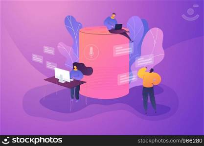 Smart office controller and voice commands, voice controlled office digital devices and Internet of things concept. Vector isolated concept illustration. 3D liquid design with floral elements.. Smart speaker office controller vector creative concept illustration.