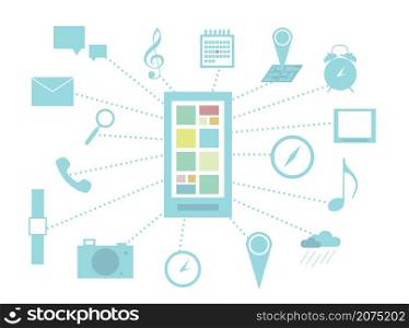 Smart phone and functions infographics isolated vector illustration