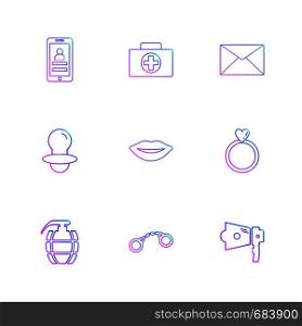 smart phone , breifcase , message , nipple , lips , ring, gernade , handcuffs , speaker , icon, vector, design, flat, collection, style, creative, icons