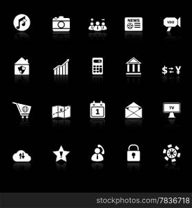 Smart phone icons with reflect on black background, stock vector