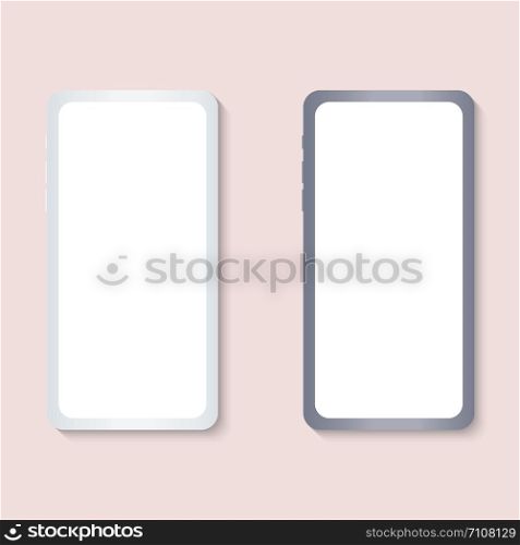 Smart phone mockup. Black and white smartphone set isolate on pink background.