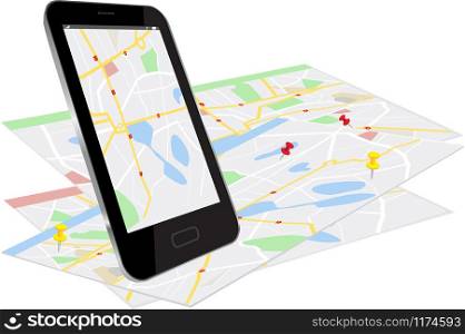 Smart phone with navigation system - mobile gps 3d concept