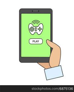Smart phone with online game app. Smart phone with online game mobile app. Vector illustration