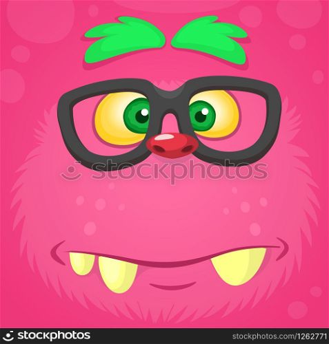 Smart pink monster face. Vector monster square avatar