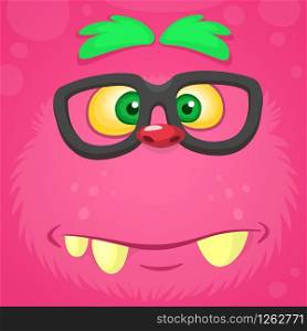 Smart pink monster face. Vector monster square avatar