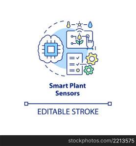 Smart plant sensors concept icon. Device for garden abstract idea thin line illustration. Innovative gardening accessories. Isolated outline drawing. Editable stroke. Arial, Myriad Pro-Bold fonts used. Smart plant sensors concept icon