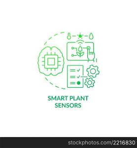 Smart plant sensors green gradient concept icon. Taking care of houseplants abstract idea thin line illustration. Innovative gardening accessories. Isolated outline drawing. Myriad Pro-Bold font used. Smart plant sensors green gradient concept icon