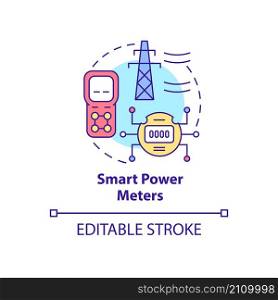 Smart power meters concept icon. Intelligent grid components abstract idea thin line illustration. Isolated outline drawing. Editable stroke. Roboto-Medium, Myriad Pro-Bold fonts used. Smart power meters concept icon