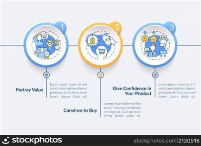 Smart pricing strategy features circle infographic template. Portray value. Data visualization with 3 steps. Process timeline info chart. Workflow layout with line icons. Lato-Bold, Regular fonts used. Smart pricing strategy features circle infographic template