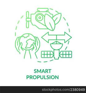 Smart propulsion green gradient concept icon. Sustainability and eco friendly principles. Spacetech trend abstract idea thin line illustration. Isolated outline drawing. Myriad Pro-Bold font used. Smart propulsion green gradient concept icon