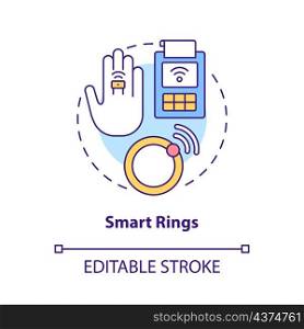 Smart rings concept icon. Wireless device. Touchless system abstract idea thin line illustration. Isolated outline drawing. Editable stroke. Roboto-Medium, Myriad Pro-Bold fonts used. Smart rings concept icon