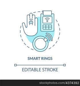 Smart rings turquoise concept icon. Wireless device. Touchless system abstract idea thin line illustration. Isolated outline drawing. Editable stroke. Roboto-Medium, Myriad Pro-Bold fonts used. Smart rings turquoise concept icon