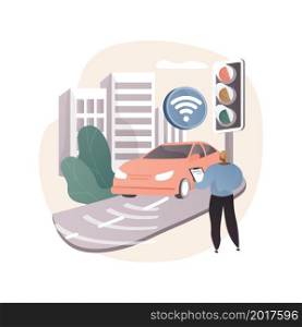 Smart roads construction abstract concept vector illustration. Smart roads technology, IoT city transport, mobility in the urban arena, integration of technologies into highway abstract metaphor.. Smart roads construction abstract concept vector illustration.