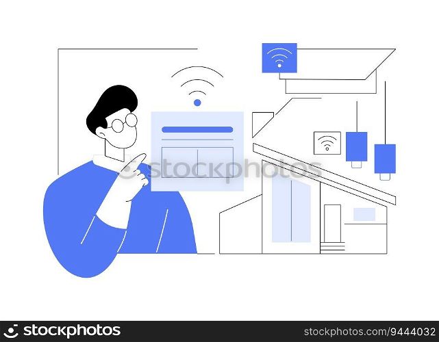 Smart sensors abstract concept vector illustration. Man installing smart sensor at home, sustainable energy sources, smart house technology, modern monitoring system abstract metaphor.. Smart sensors abstract concept vector illustration.