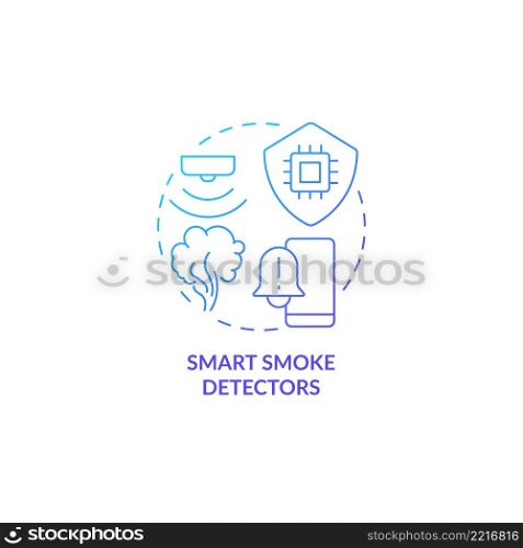 Smart smoke detectors blue gradient concept icon. Home automation product abstract idea thin line illustration. Carbon monoxide sensor. Isolated outline drawing. Myriad Pro-Bold font used. Smart smoke detectors blue gradient concept icon