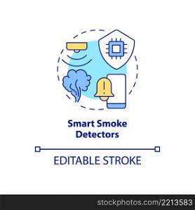 Smart smoke detectors concept icon. Home automation product abstract idea thin line illustration. Push notifications. Isolated outline drawing. Editable stroke. Arial, Myriad Pro-Bold fonts used. Smart smoke detectors concept icon