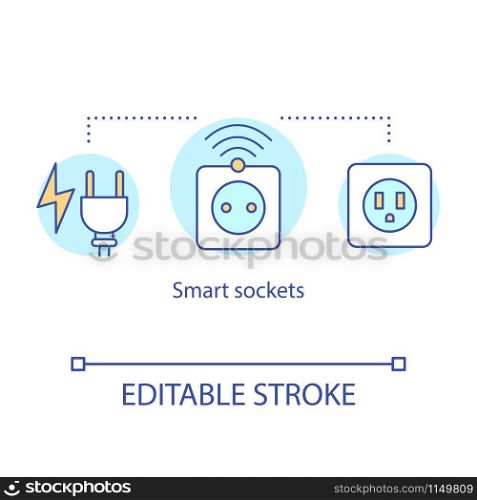 Smart sockets concept icon. Electrical outlet for house automation. Smart plug control with home network idea thin line illustration. Vector isolated outline drawing. Editable stroke