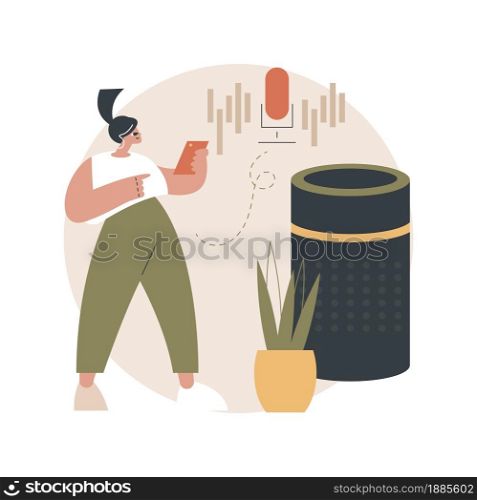 Smart speaker abstract concept vector illustration. Voice-activated smart assistant, virtual home automation hub, internet of things, integrated command device, touch navigation abstract metaphor.. Smart speaker abstract concept vector illustration.