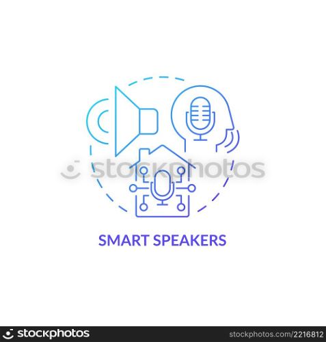Smart speakers blue gradient concept icon. Smart home gadget abstract idea thin line illustration. Voice recognition service. Hands-free control. Isolated outline drawing. Myriad Pro-Bold font used. Smart speakers blue gradient concept icon