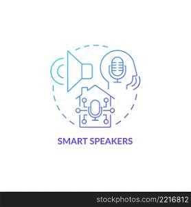 Smart speakers blue gradient concept icon. Smart home gadget abstract idea thin line illustration. Voice recognition service. Hands-free control. Isolated outline drawing. Myriad Pro-Bold font used. Smart speakers blue gradient concept icon