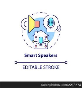 Smart speakers concept icon. Smart home gadget abstract idea thin line illustration. Voice command device. Isolated outline drawing. Editable stroke. Arial, Myriad Pro-Bold fonts used. Smart speakers concept icon