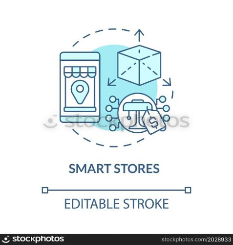 Smart stores blue concept icon. Modern technology of customer service. Online shopping organization abstract idea thin line illustration. Vector isolated outline color drawing. Editable stroke. Smart stores blue concept icon