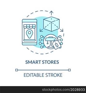 Smart stores blue concept icon. Modern technology of customer service. Online shopping organization abstract idea thin line illustration. Vector isolated outline color drawing. Editable stroke. Smart stores blue concept icon
