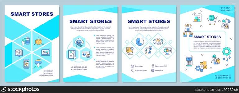 Smart stores brochure template. Digitalization of retail market. Flyer, booklet, leaflet print, cover design with linear icons. Vector layouts for presentation, annual reports, advertisement pages. Smart stores brochure template