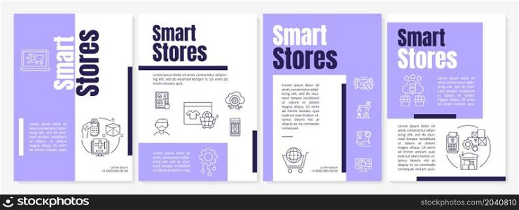 Smart stores business brochure template. Digital retail market. Flyer, booklet, leaflet print, cover design with linear icons. Vector layouts for presentation, annual reports, advertisement pages. Smart stores business brochure template