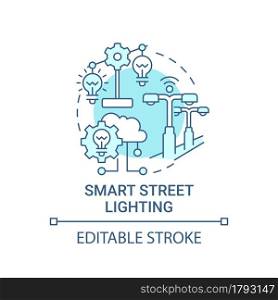 Smart street lighting blue concept icon. Innovative streetlights abstract idea thin line illustration. Automatic led lights system. Vector isolated outline color drawing. Editable stroke. Smart street lighting blue concept icon