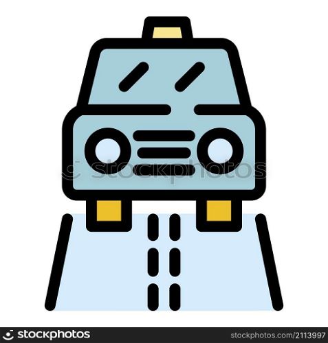 Smart taxi on road icon. Outline smart taxi on road vector icon color flat isolated. Smart taxi on road icon color outline vector