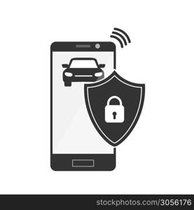 Smart technology. Car security control on smartphone. Isolated on a white background. Flat style.