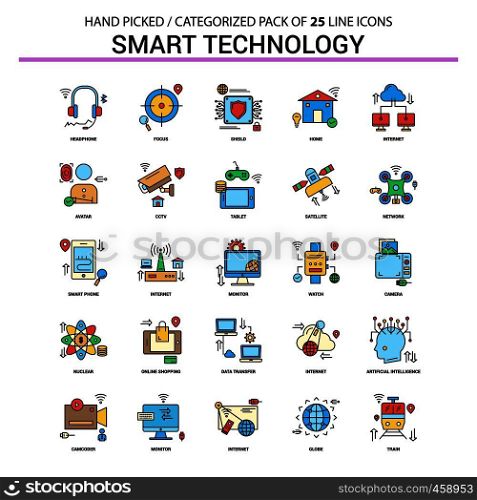 Smart Technology Flat Line Icon Set - Business Concept Icons Design