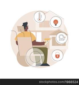 Smart technology for persons with disabilities abstract concept vector illustration. Home automation, door and motion sensors, health monitoring system, voice assistant abstract metaphor.. Smart technology for persons with disabilities abstract concept vector illustration.