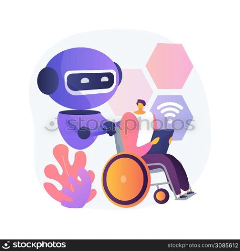 Smart technology for persons with disabilities abstract concept vector illustration. Home automation, doorand motion sensors, health monitoring system, voice assistant abstract metaphor.. Smart technology for persons with disabilities abstract concept vector illustration.