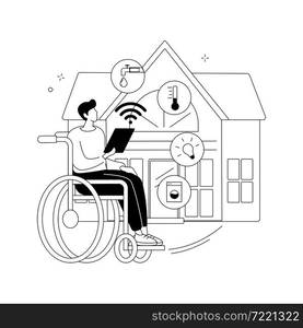 Smart technology for persons with disabilities abstract concept vector illustration. Home automation, door and motion sensors, health monitoring system, voice assistant abstract metaphor.. Smart technology for persons with disabilities abstract concept vector illustration.