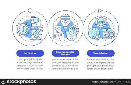 Smart technology products blue circle infographic template. Data visualization with 3 steps. Process timeline info chart. Workflow layout with line icons. Myriad Pro-Bold, Regular fonts used. Smart technology products blue circle infographic template