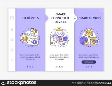 Smart technology products purple and white onboarding template. Connection. Responsive mobile website with linear concept icons. Web page walkthrough 3 step screens. Lato-Bold, Regular fonts used. Smart technology products purple and white onboarding template