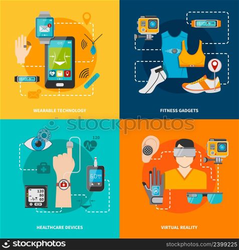 Smart technology set for healthcare fitness virtual reality wearable technology vector illustration. Smart technology set